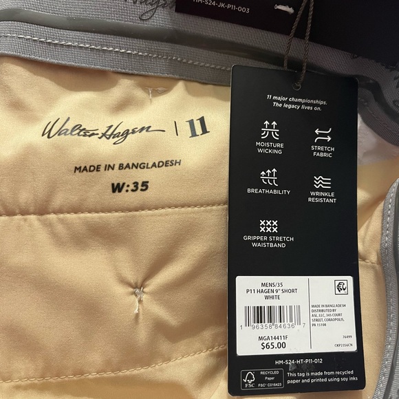 Walter Hagen White Flat Front Men’s Performance 11 Golf Shorts 9” Size 35 NWT - Picture 5 of 5